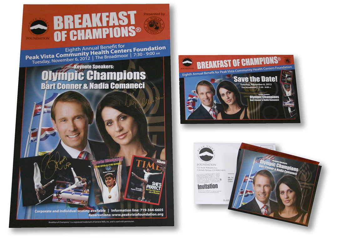 invitation, program and poster for Breakfast of Champions benefitting Peak Vista