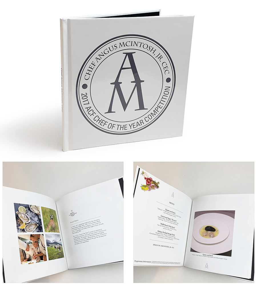 case bound book featuring chefs menu presentation for culinary competition
