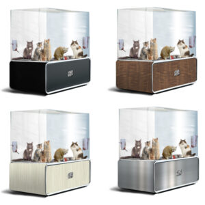 Product concept for retail pet enclosures demonstrating different base cabinet finishes