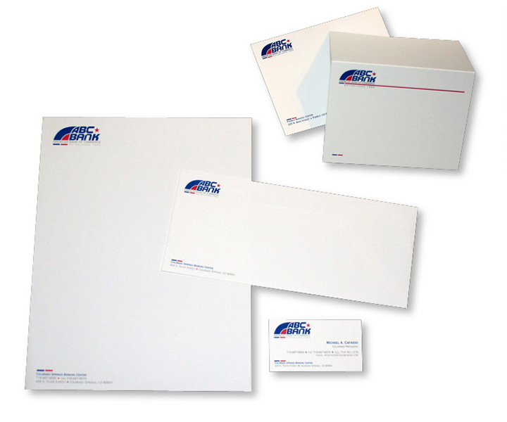 branded stationery set for ABC Bank in Colorado Springs