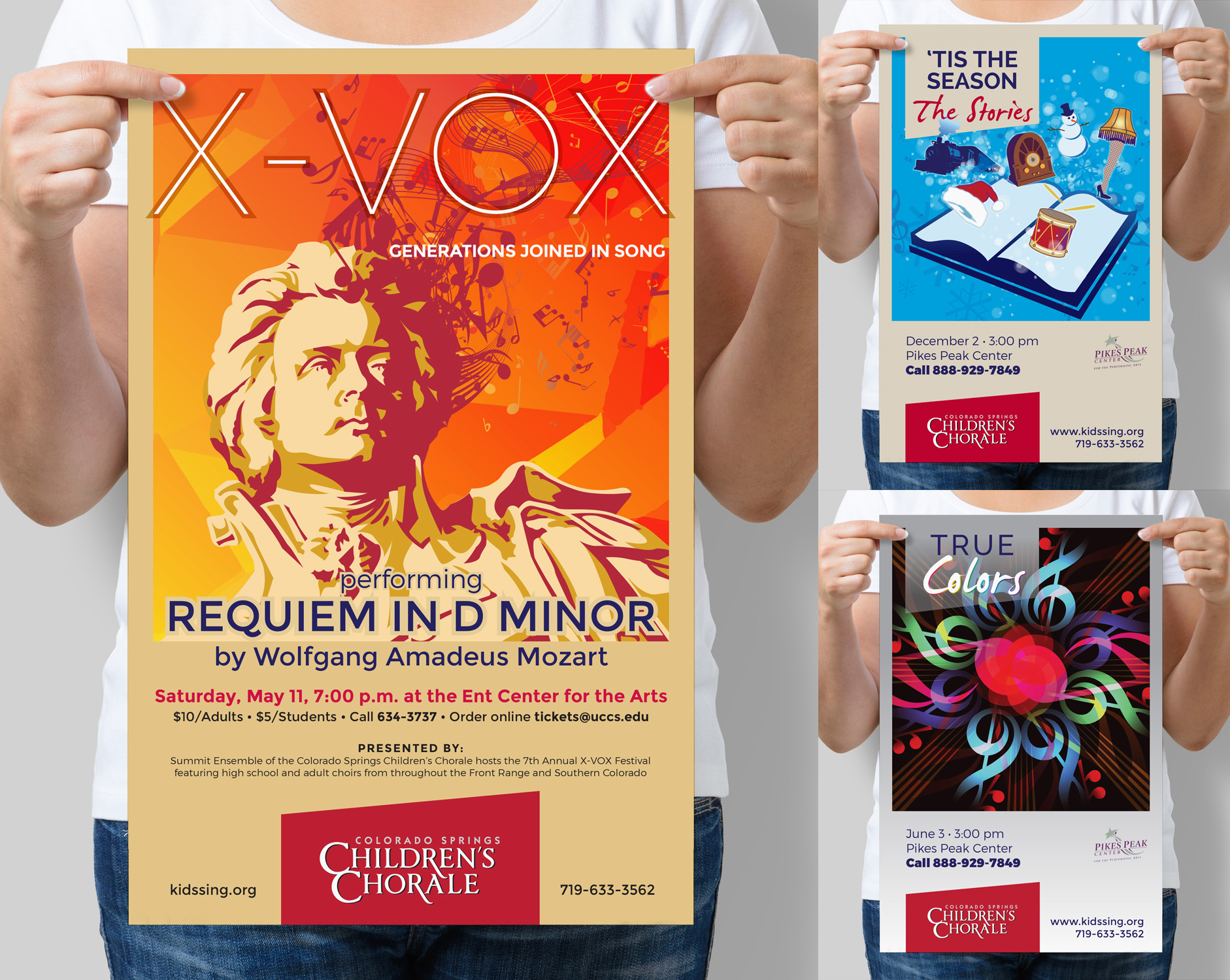 set of three poster designs for Colorado Springs Children's Chorale 2018 season
