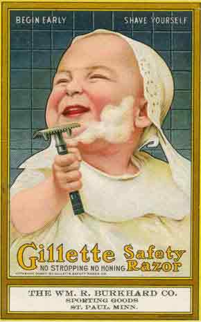 Vintage Gillette ad with baby holding razor