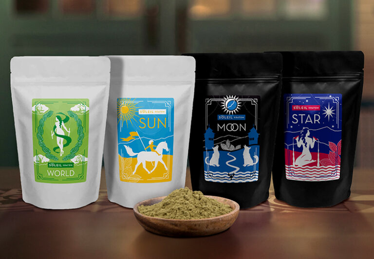 package labels featuring branded illustrations for Soleil brand