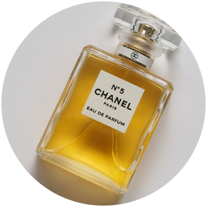 closeup product shot of Chanel number 5 eau de parfum bottle