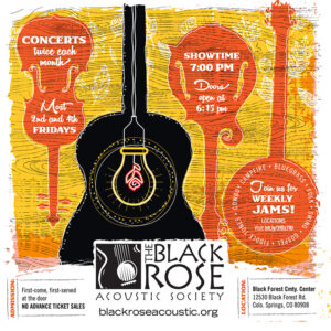 Flyer illustration for the Black Rose Acoustic Society 2022-23 season