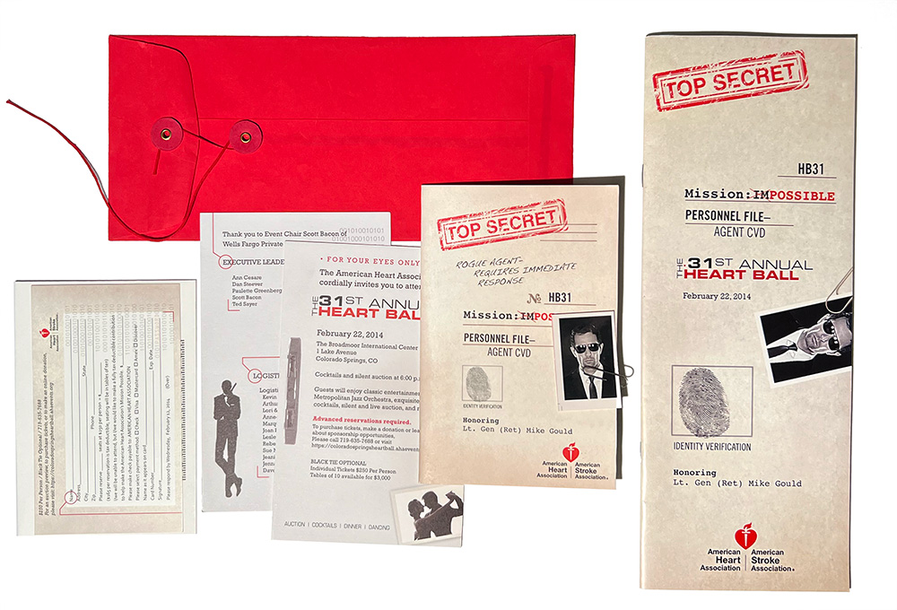 Invitation set and event program booklet for the 31st annual Heart Ball for the American Heart Association.