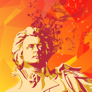 custom illustration of Wolfgang Amadeus Mozart for a concert poster