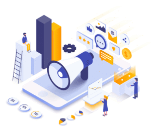 Flat color Modern Isometric Illustration design - social-media-Marketing